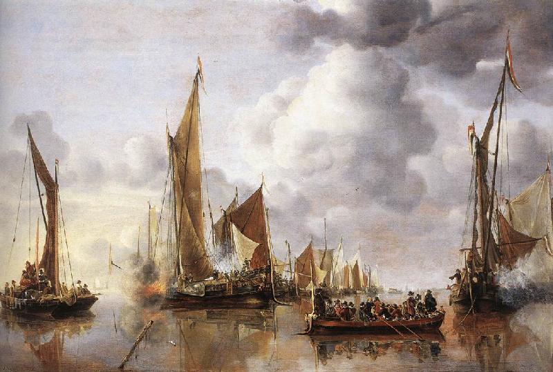 CAPELLE, Jan van de The State Barge Saluted by the Home Fleet df oil painting image